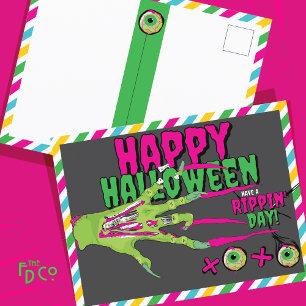 Funky Scary Cute Zombie Happy Halloween XOXO! Holiday Postcard