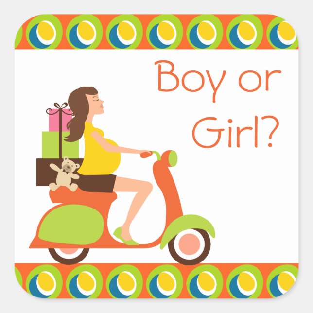 Funky Scooter Mum To Be Gender Reveal Party Square Sticker (Front)