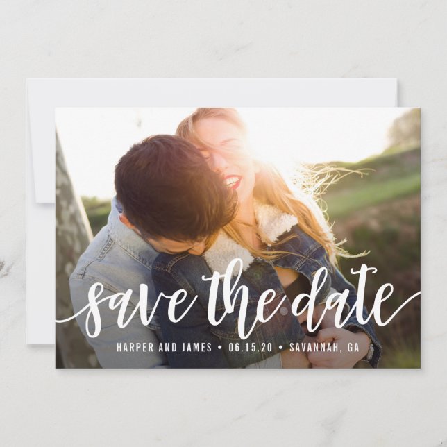Funky Script Editable Colour Save The Date Card (Front)