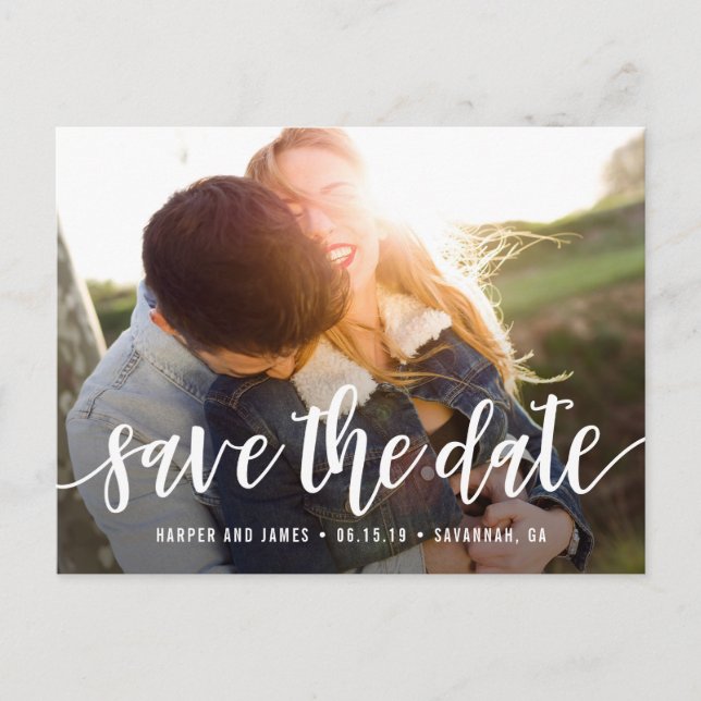 Funky Script Modern Save The Date Postcard (Front)