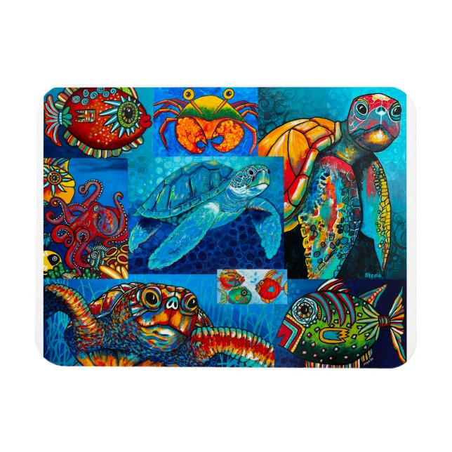 "Funky Sea Critters Collage" Magnet (Horizontal)