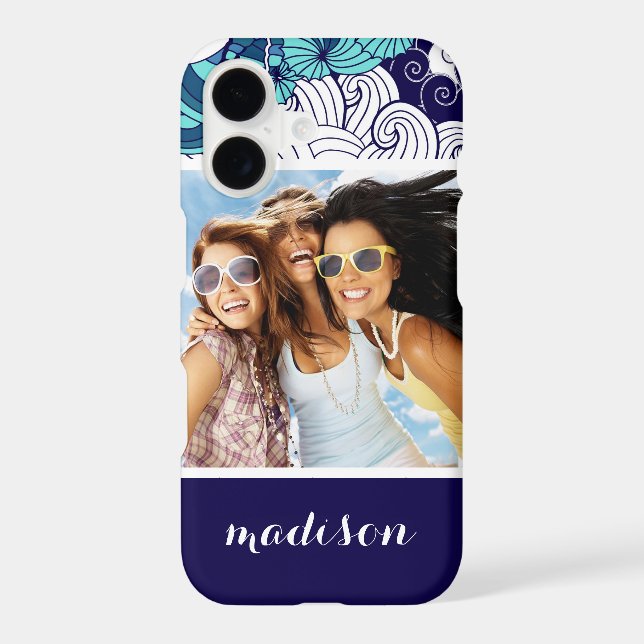 Funky Seashell Pattern | Your Photo & Name (Back)