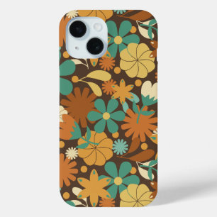 Funky Sixties Retro Flower Power in Brown iPhone 15 Case