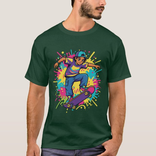Funky Skater Boy Graphic T-Shirt (Front)