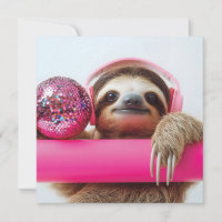 Funky Sloth with Pink Headphones and Disco Ball