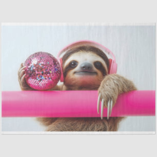 Funky Sloth with Pink Headphones and Disco Ball Tissue Paper