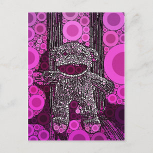Funky Sock Monkey Circles Bubbles Pop Art Postcard