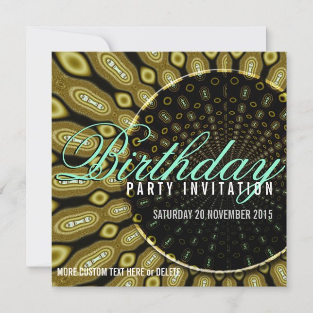 Funky Solar Sunflower Olive Green + Mint Party Invitation (Front)