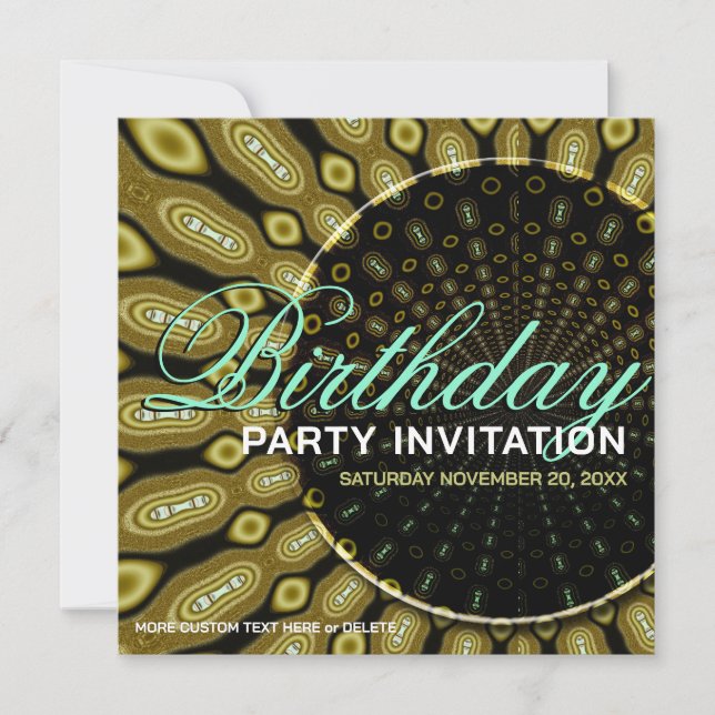 Funky Solar Sunflower Olive Green + Mint Party Invitation (Front)