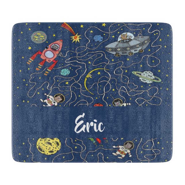 Funky space cats cutting board (Front)