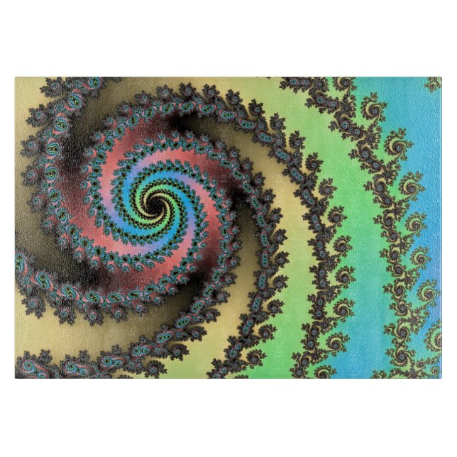 Funky Spiral Pastel Rainbow Fractal Cutting Board (Front)