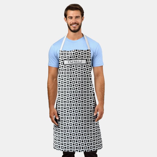 Funky Squares Pattern DIY Colours Black White SV Apron (Worn)