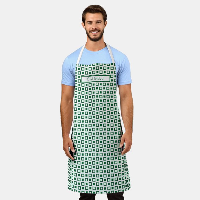 Funky Squares Pattern DIY Colours Green White SV Apron (Worn)