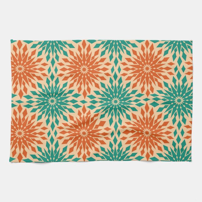 Funky Starburt Teal & Orange Design Tea Towel (Horizontal)