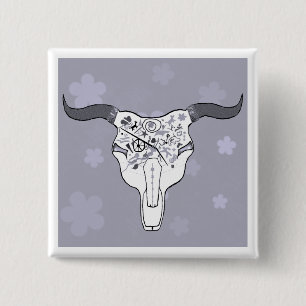 Funky Steer Skull tattoo Button