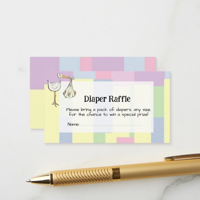 Funky Stork Cubism Handwritten Diaper Raffle Enclosure Card (Front/Back In Situ)