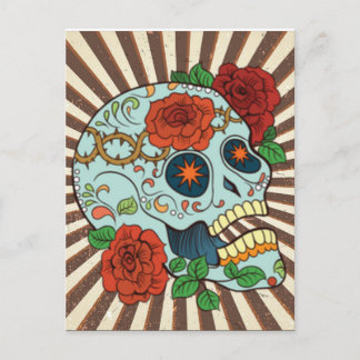 Funky Sugar Skulls Dia de los Muertos Postcard