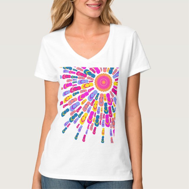 Funky Summer Sun Flip-Flops Rays T-Shirt (Front)