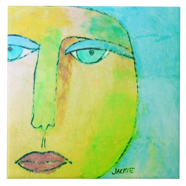 Funky Sun Face Abstract Painting Tile (Front)