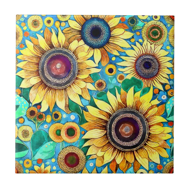Funky Sunflowers Tile (Front)