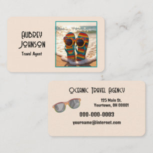 Funky Sunglasses On Flip-flops In Ocean Surf  Business Card