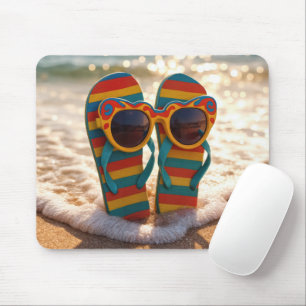 Funky Sunglasses On Flip-flops In Ocean Surf  Mouse Pad