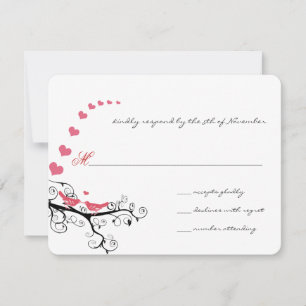 Funky Swirly Pink Love Bird Tree Wedding RSVP Card