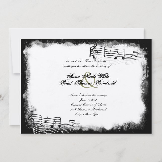 Funky Torn Paper Black Music Wedding Invitation (Front)