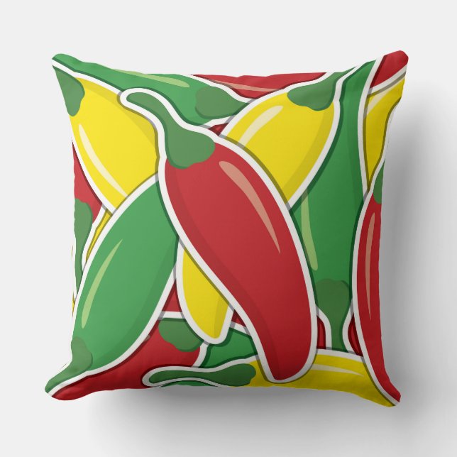 Funky traffic light chilli peppers cushion (Front)
