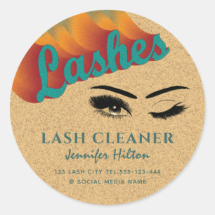 Funky trendy retro colourful lash cleaner classic round sticker