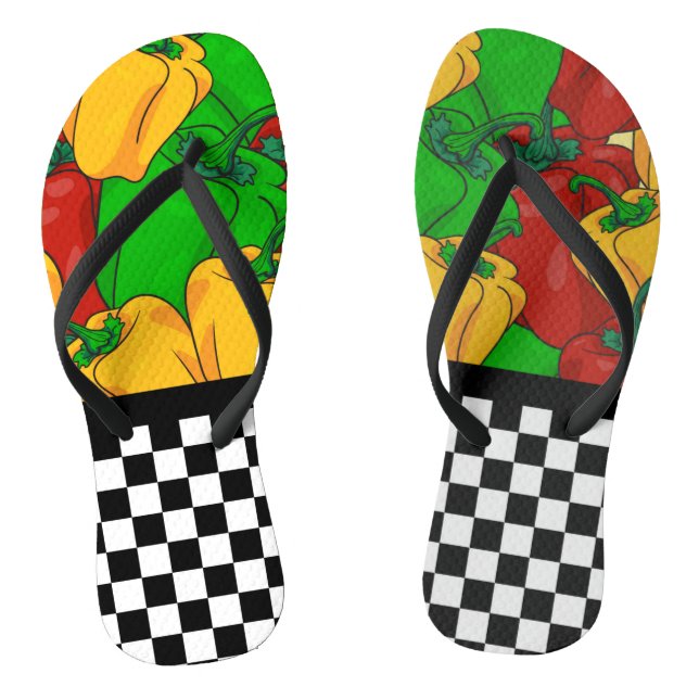 Funky Tri Coloured Peppers and Chequerboard   Jandals (Footbed)