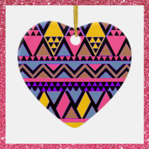 Funky Tribal Colourful Geometric Pattern Ceramic Tree Decoration