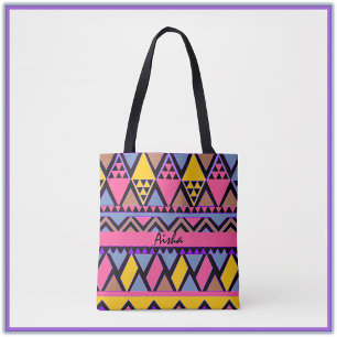 Funky Tribal Colourful Pink and Yellow Tote Bag