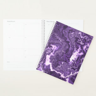 Funky Trippy Boho Hippie Monochrome Purple Marble  Planner