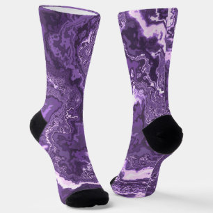 Funky Trippy Boho Hippie Monochrome Purple Marble Socks
