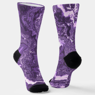 Funky Trippy Boho Hippie Monochrome Purple Marble  Socks