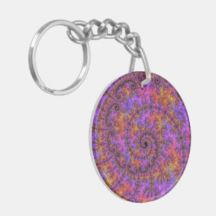 Funky Trippy Colourful Vibrant Spiralling Fractal Key Ring