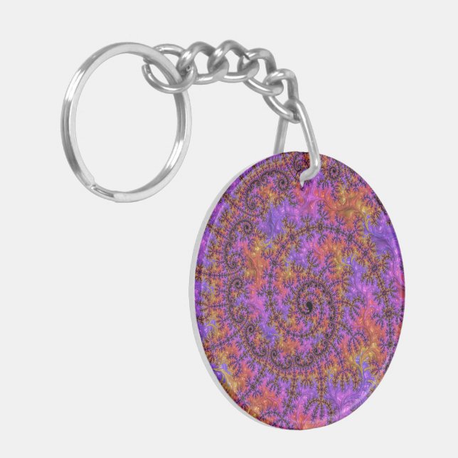 Funky Trippy Colourful Vibrant Spiralling Fractal Key Ring (Front Left)