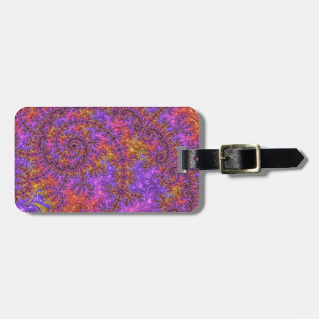 Funky Trippy Colourful Vibrant Spiralling Fractal Luggage Tag (Front Horizontal)