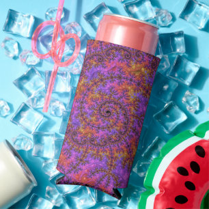Funky Trippy Colourful Vibrant Spiralling Fractal Seltzer Can Cooler