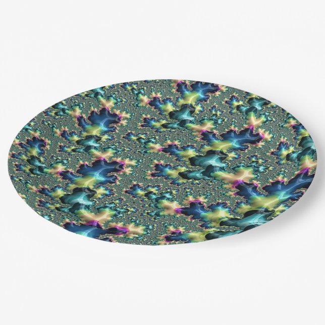 Funky Trippy Eclectic Boho Hippie Abstract Fractal Paper Plate (Angled)