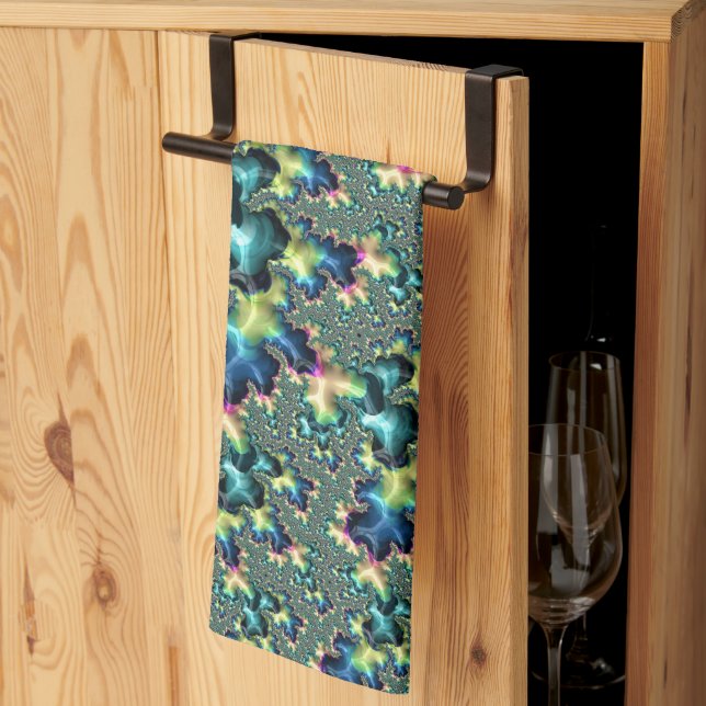 Funky Trippy Eclectic Boho Hippie Abstract Fractal Tea Towel (Thirds Fold)