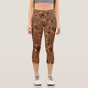 Funky Trippy Spiralling Orange Black Fractal Art Capri Leggings