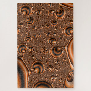 Funky Trippy Spiralling Orange Black Fractal Art Jigsaw Puzzle