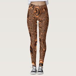 Funky Trippy Spiralling Orange Black Fractal Art Leggings