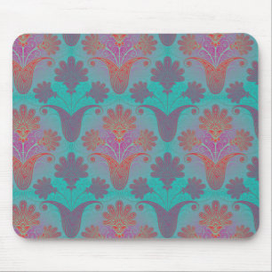 funky turquoise and magenta  damask mouse pad