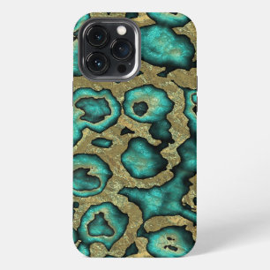 Funky Turquoise Green Faux Gold Swirls Art Pattern iPhone 13 Pro Max Case