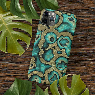 Funky Turquoise Green Faux Gold Swirls Art Pattern iPhone 11Pro Max Case