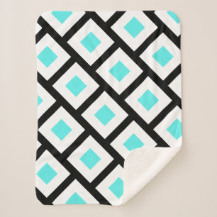 Funky Turquoise White Block Geometry Throw Blanket