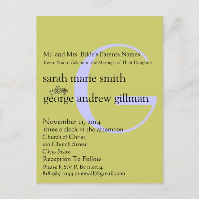 Funky UpBeat Modern Monogram Wedding Invitation (Front)